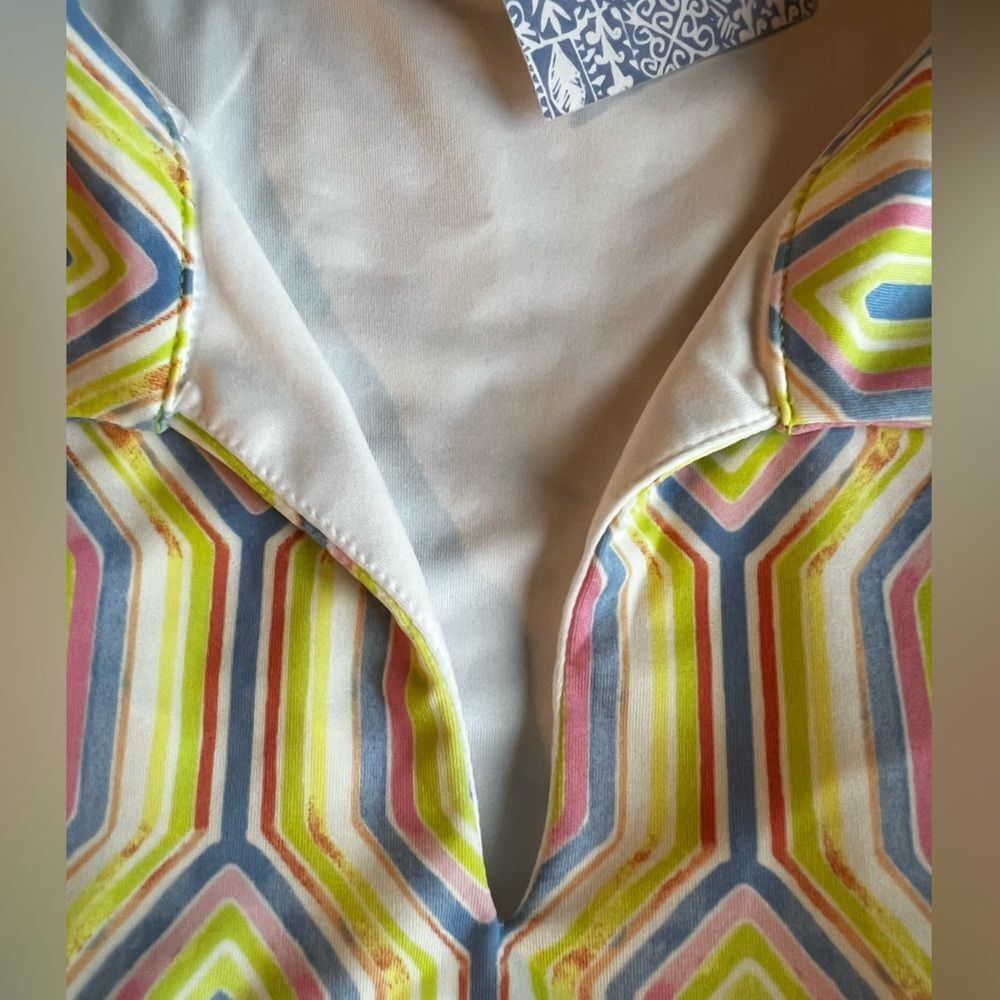 NWT Sigrid Olsen Womens Golf Polo Shirt Racerback Geometric Print Yellow XL - Picture 6 of 8